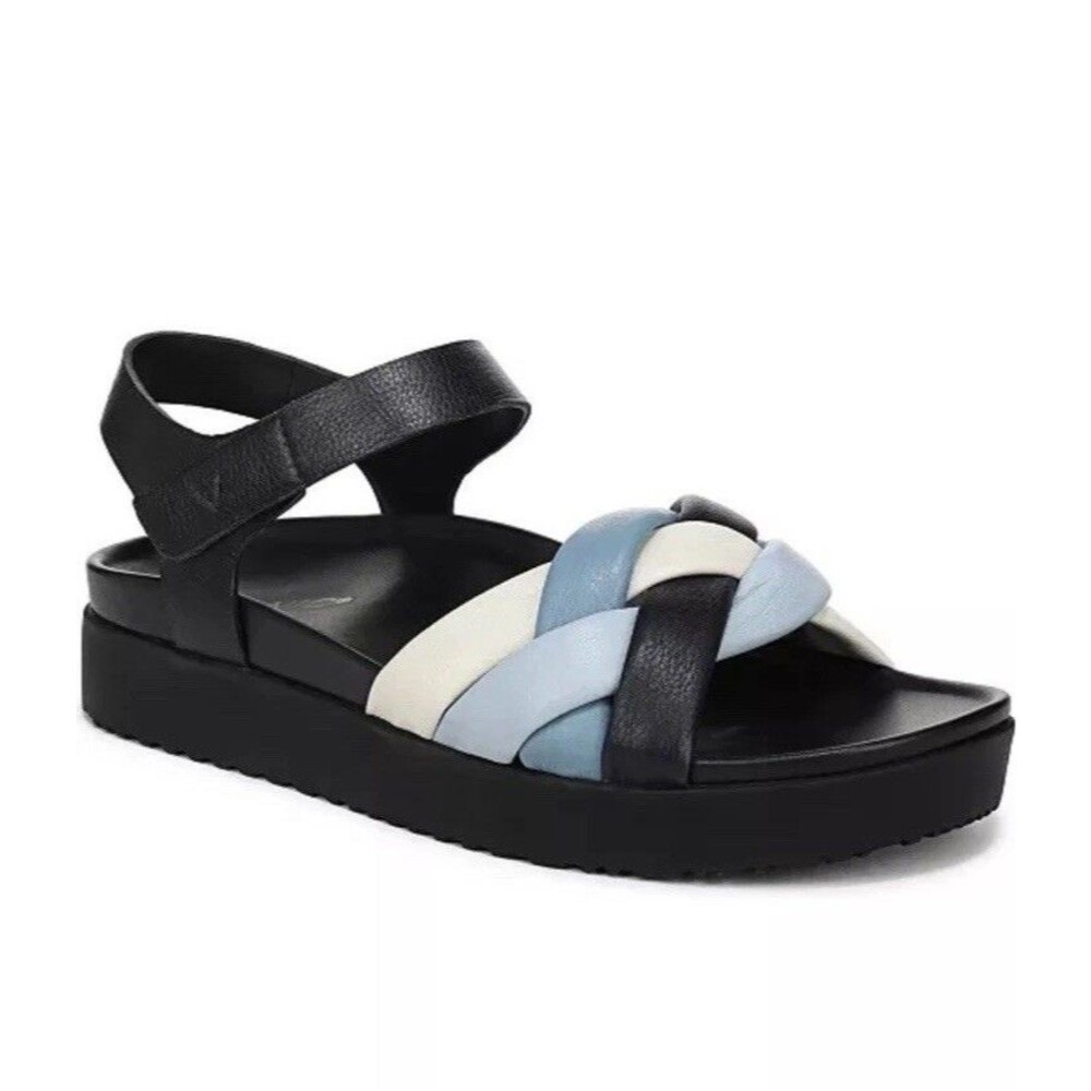 Vionic Rosa Leather Platform Sandals Blue White Black Adjustable Women’s Size 8
